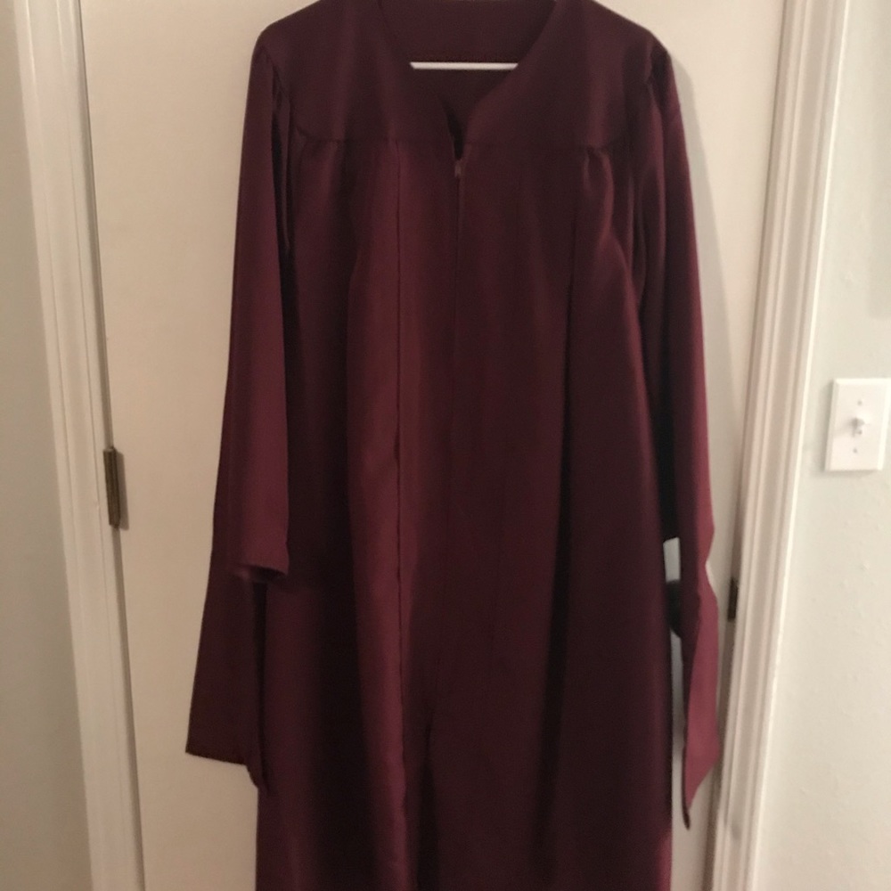 Maroon masters graduation gown